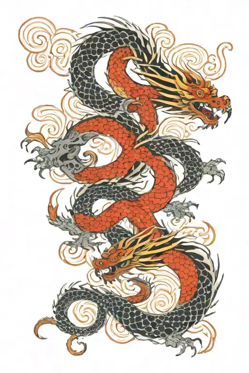 2 Dragons In Red And Black