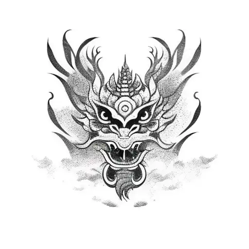 Balinese Dragon Mask With Bamboo Background