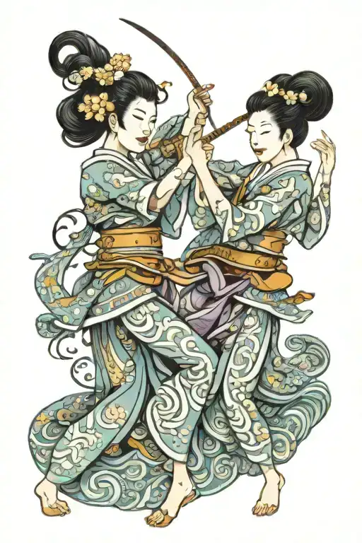 A Gemini Twins Dancing To The Rhythm Of A Mystical Music Instrument