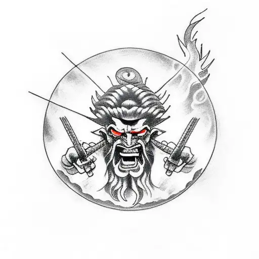 Zeus Fighting Demon With Fire Eyes And Fire Hands