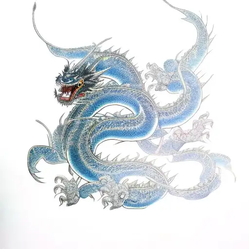 Japanese Black Dragon With Blue Wings