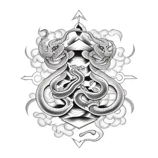 Snake Covering Top Of A Hourglass Thats Coverd In Thorns