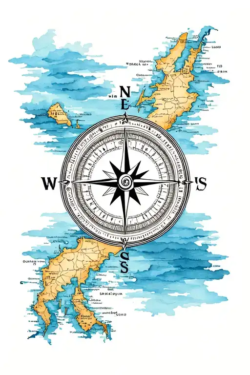 Compass With Map Outline