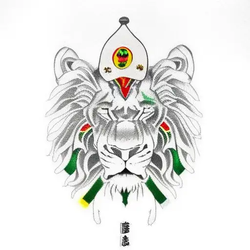 Rasta Flag Falling From Lions Mouth Like A Water