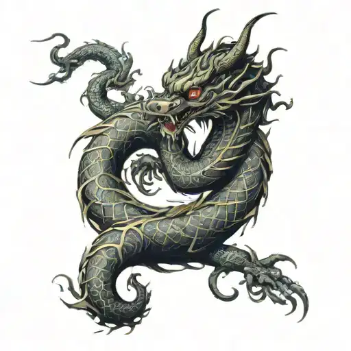 Full Sleeve Dragon Wrapped Loosely Intertwined Snakes Moving