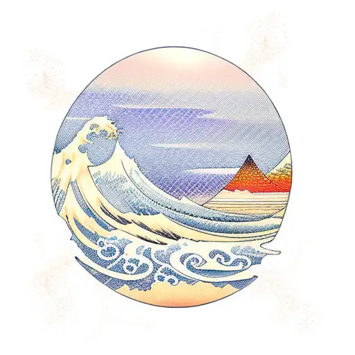 A Beach Sunset With Computer Code Waves