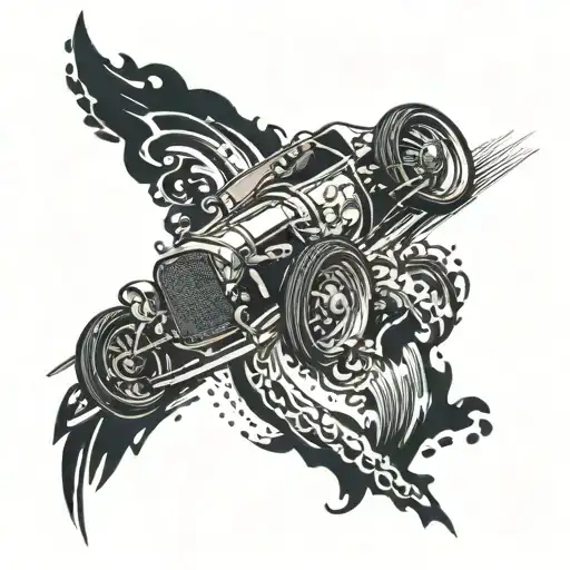 Create A Tattoo Of A Vintage Car Racing Through A Winding Road With Intricate Dotwork Details