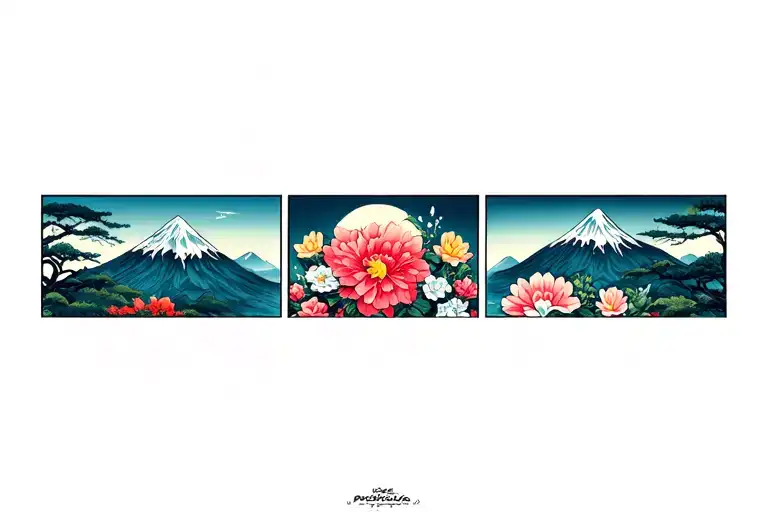 Mountain Landscape 3 Styles Flowers Surrounding Them