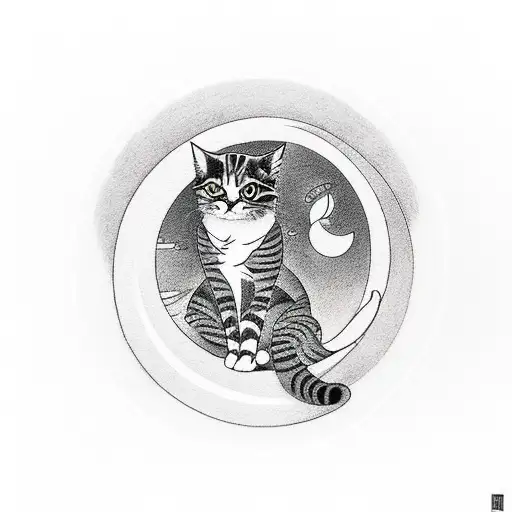 Silhouette Of A Cat Sitting On A Half Moon Shaped Feather