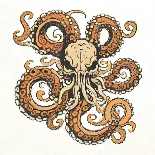 Octopus Holding A Ram Skull And A Goat Skull