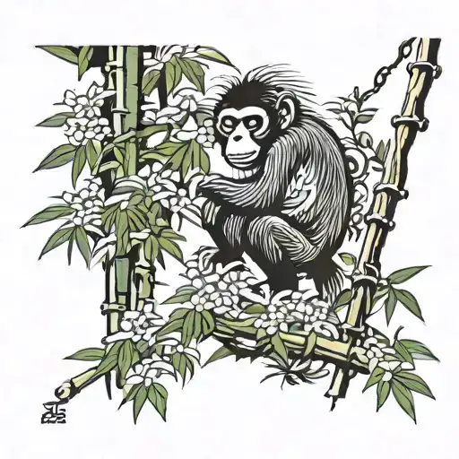 Monkey Falling From A Bamboo In Forest Scene