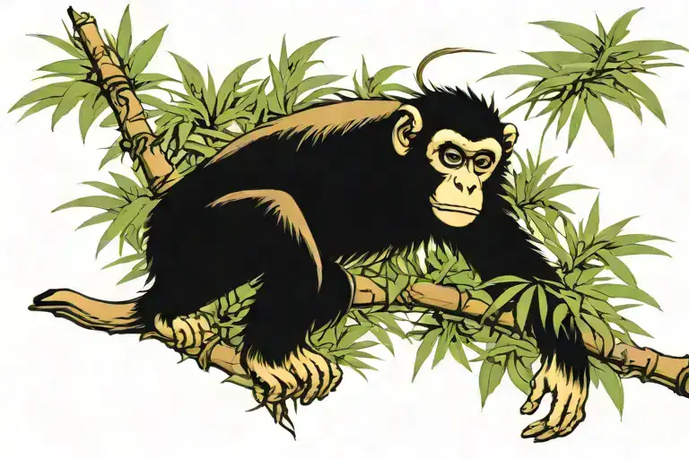 Monkey Falling From A Bamboo In Forest Scene