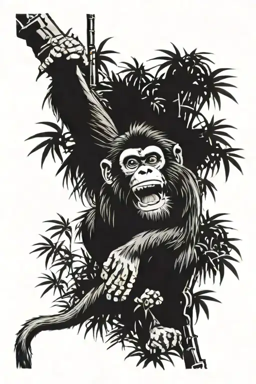 Monkey Falling From A Bamboo In Forest Scene