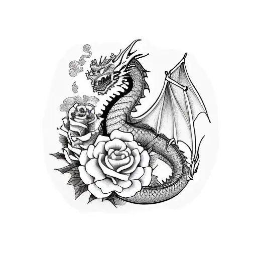Dragon And Big Roses