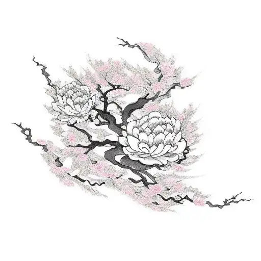 Phoenix Sleeve With Peony And Cherry Blossom Tree
