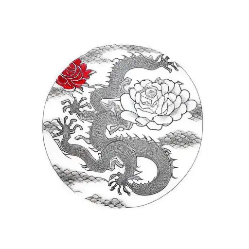 Japanese-style Half-sleeve With Dragon And Several Big Roses