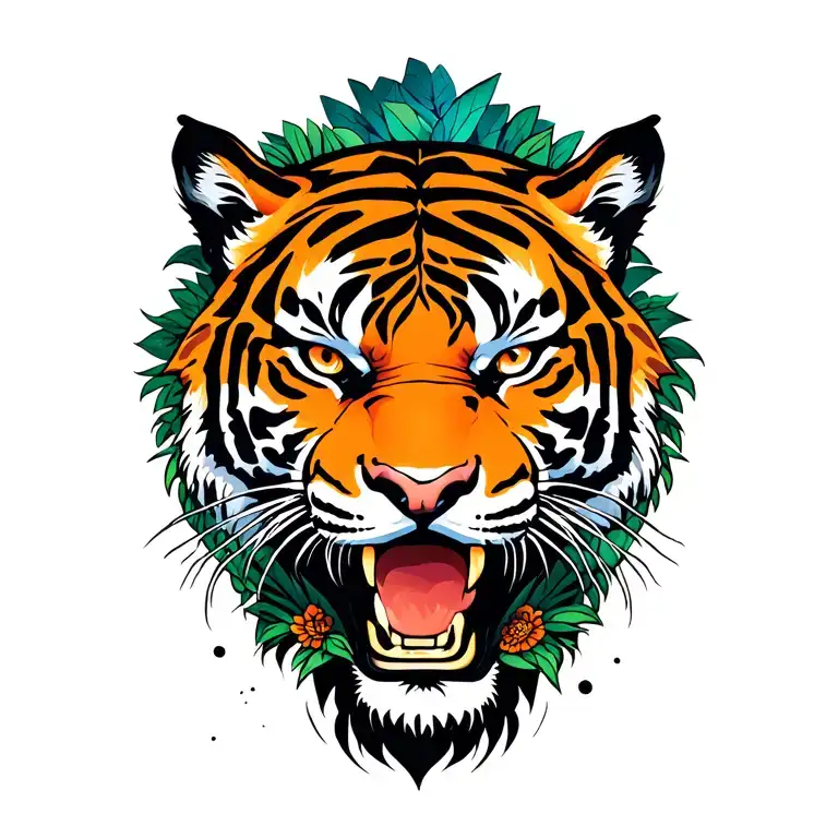 Tiger Head Emerging From The Jungle