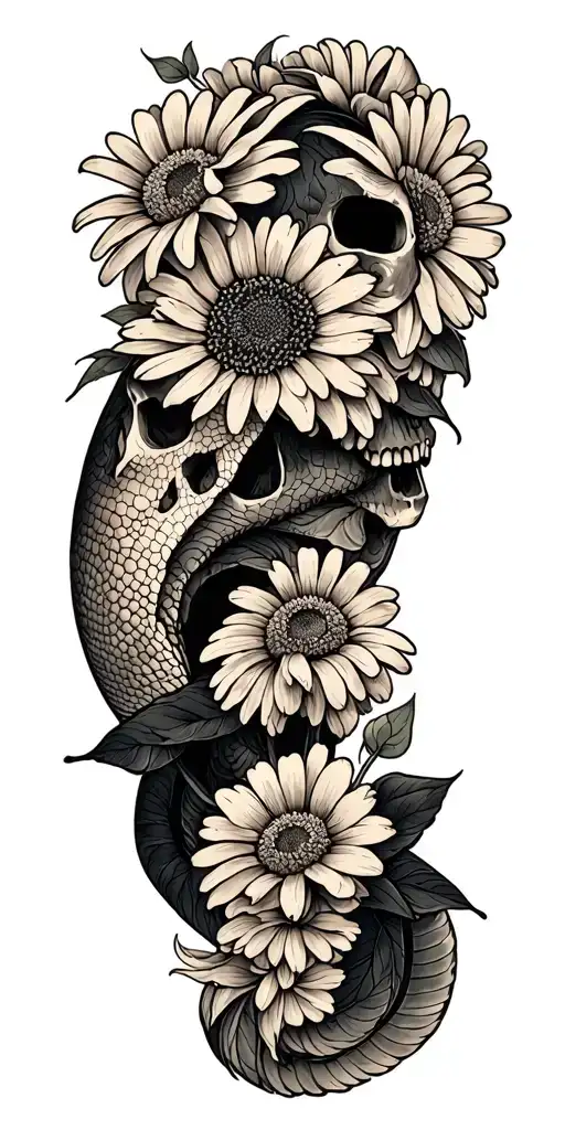 Black Mamba Daisy And Skull Surrounded