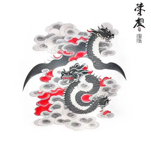 Japanes Black And Red Cloud With Dragon
