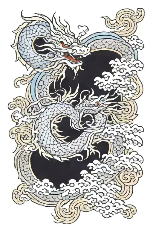 Fujin Surrounded By Air Waves Flowing And Dragon Wrapped