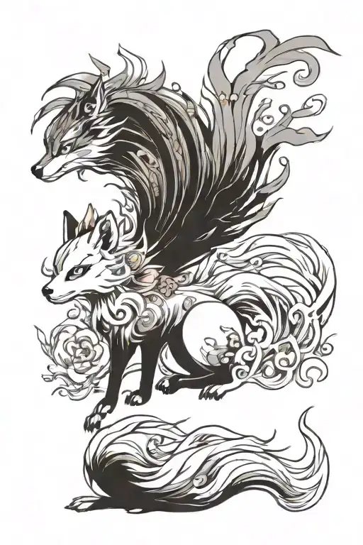 Queen Himiko Okami Ninetails Fox Aquarelle