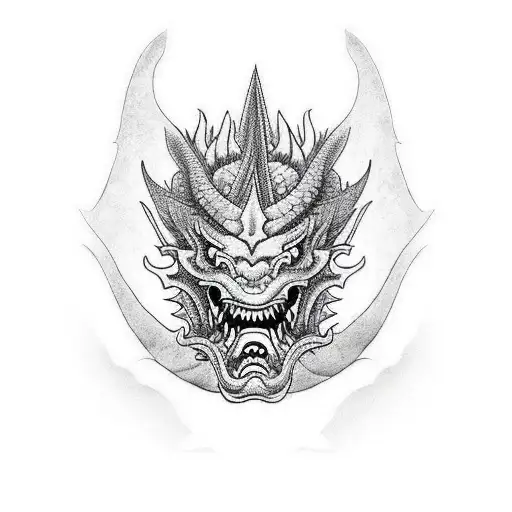 Hannya Mask With Dragon & Fish