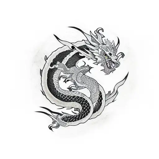 White And Black Dragons That Turn Around And Go Up