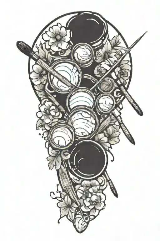 A Minimalist Tattoo Of A Paint Palette With Baking Tools As The Paintbrushes