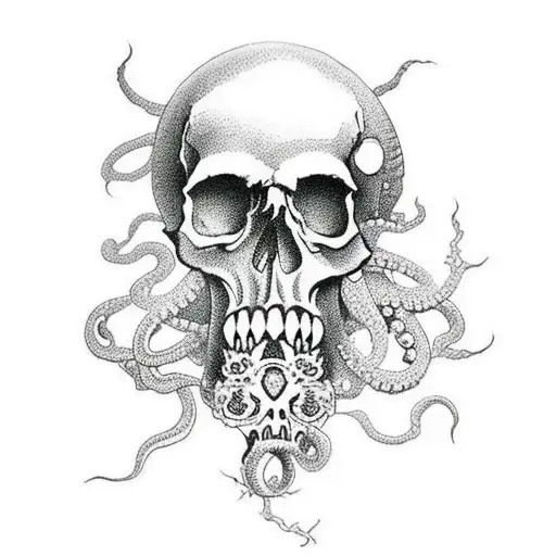 Skull With Red Spots And Tentacles