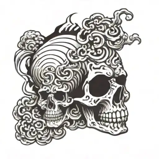 Japanese Clouds Fused With Fire And Skull