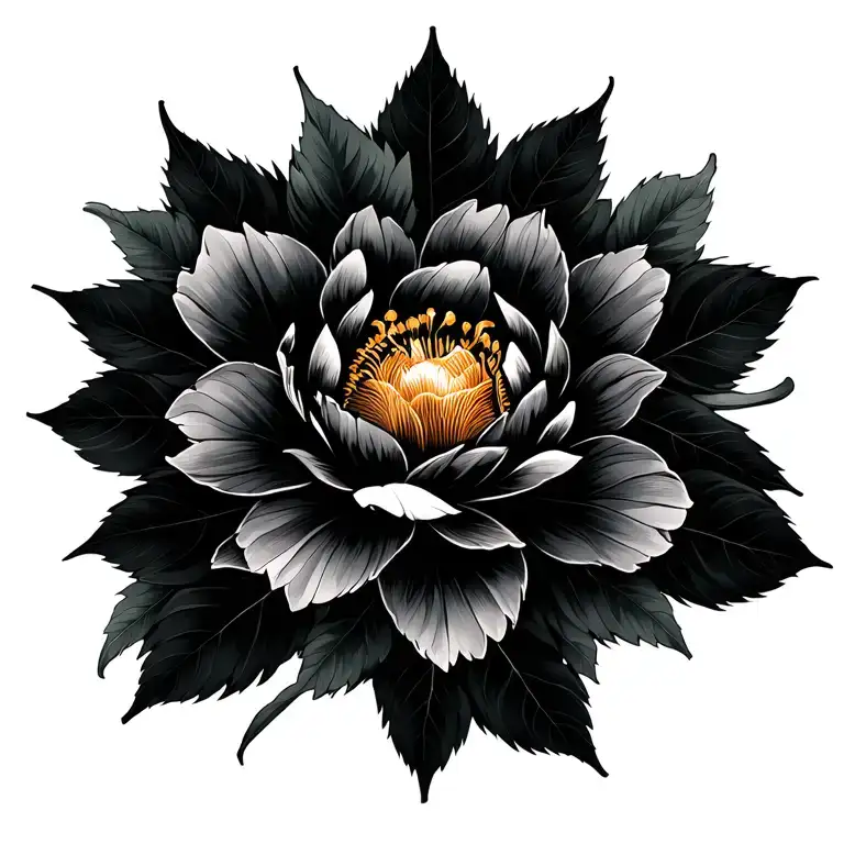 Samurai And Flower Large Black Leaves