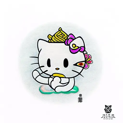 Hello Kitty As Buddha Sitting Meditating