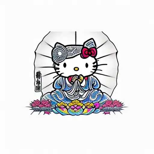 Hello Kitty As Buddha Sitting Meditating