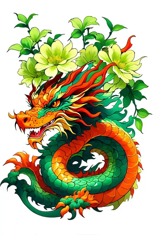 Dragon With Green Flowers Blooming