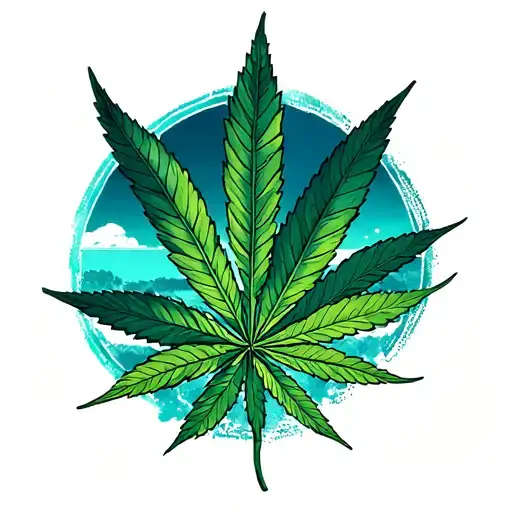 Leaf Cannabis Back Of Tropical Paysage With Asia Food