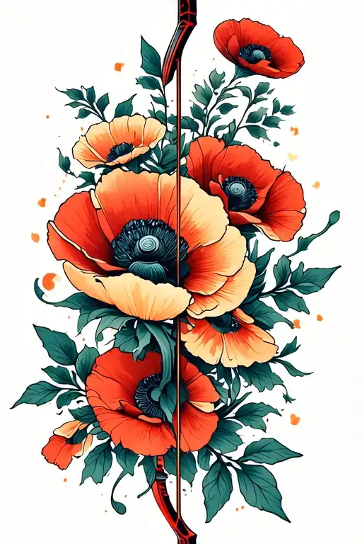 Archery Arrow With Poppy Flowers Flowing Around The Shaft