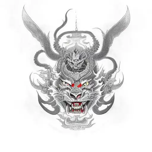 Demon Wants To Be Free With Dragon And Lion Head Going From Darkness To The Light