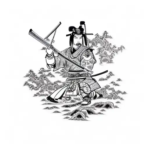 Samurai On Knees In Front Of A Grave