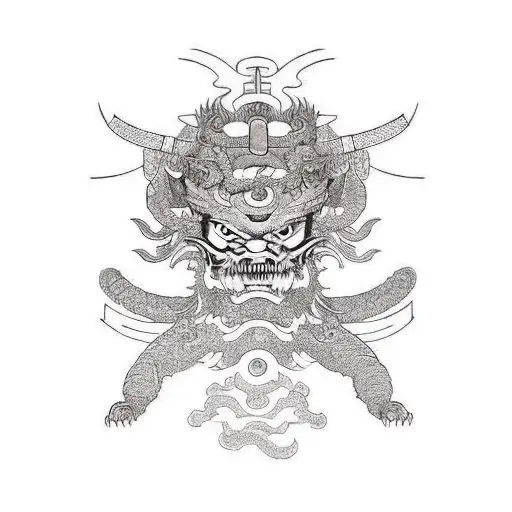 Samurai With Dragon With Oni