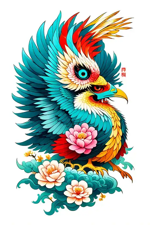 Garuda God With Clouds Flowers And Tribal Designs