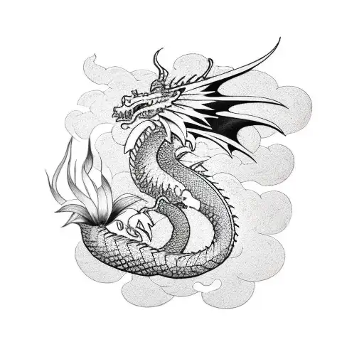 Dragon With Hurricane Lilies