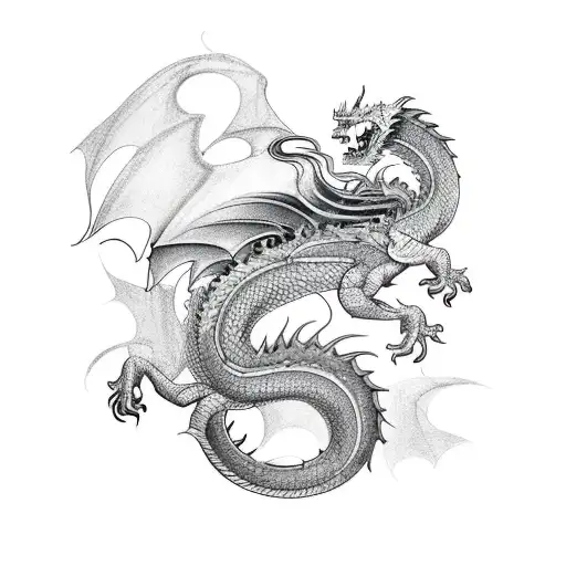 Medieval Dragon Made On Thin Linea
