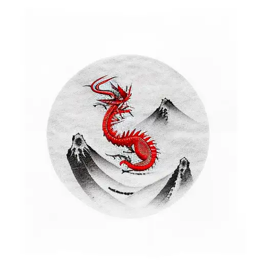 Red Dragon In Minimalistic Japanese Style