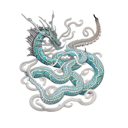 Sakhalin Island With A Sea Dragon Coiled Around