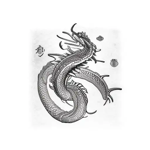 Contour Sakhalin Island In The Center And A Sea Dragon Coiled Around