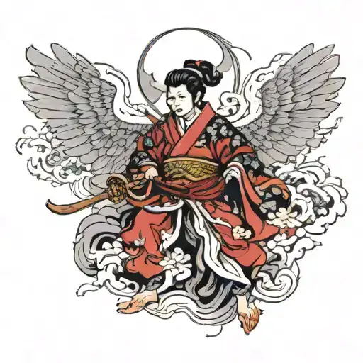 Warrior And Above Two Angels Flying