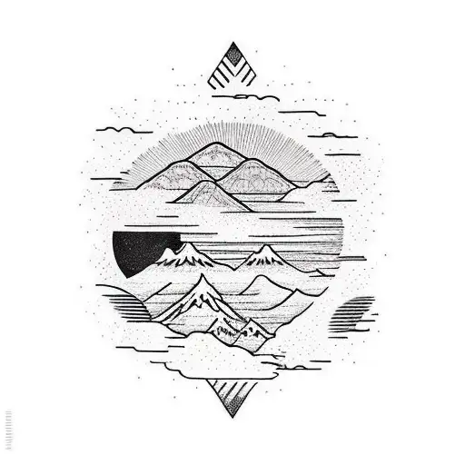 Mountains With Red Sun