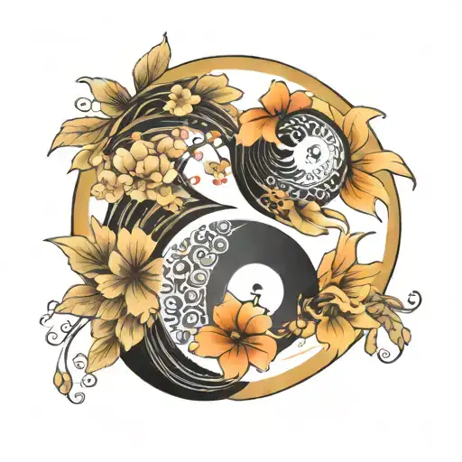 Flowers Ying Yang Black