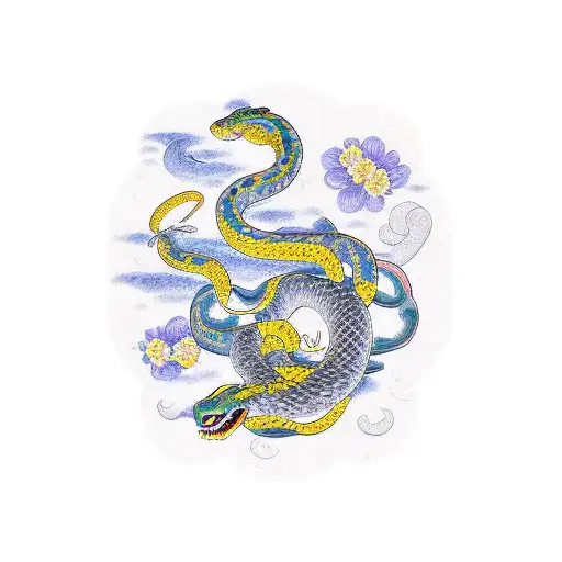 Snake With Flowers Representing Gemini And Sagittarius