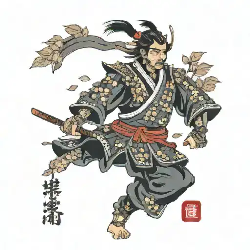 Samurai With Leaves Falling